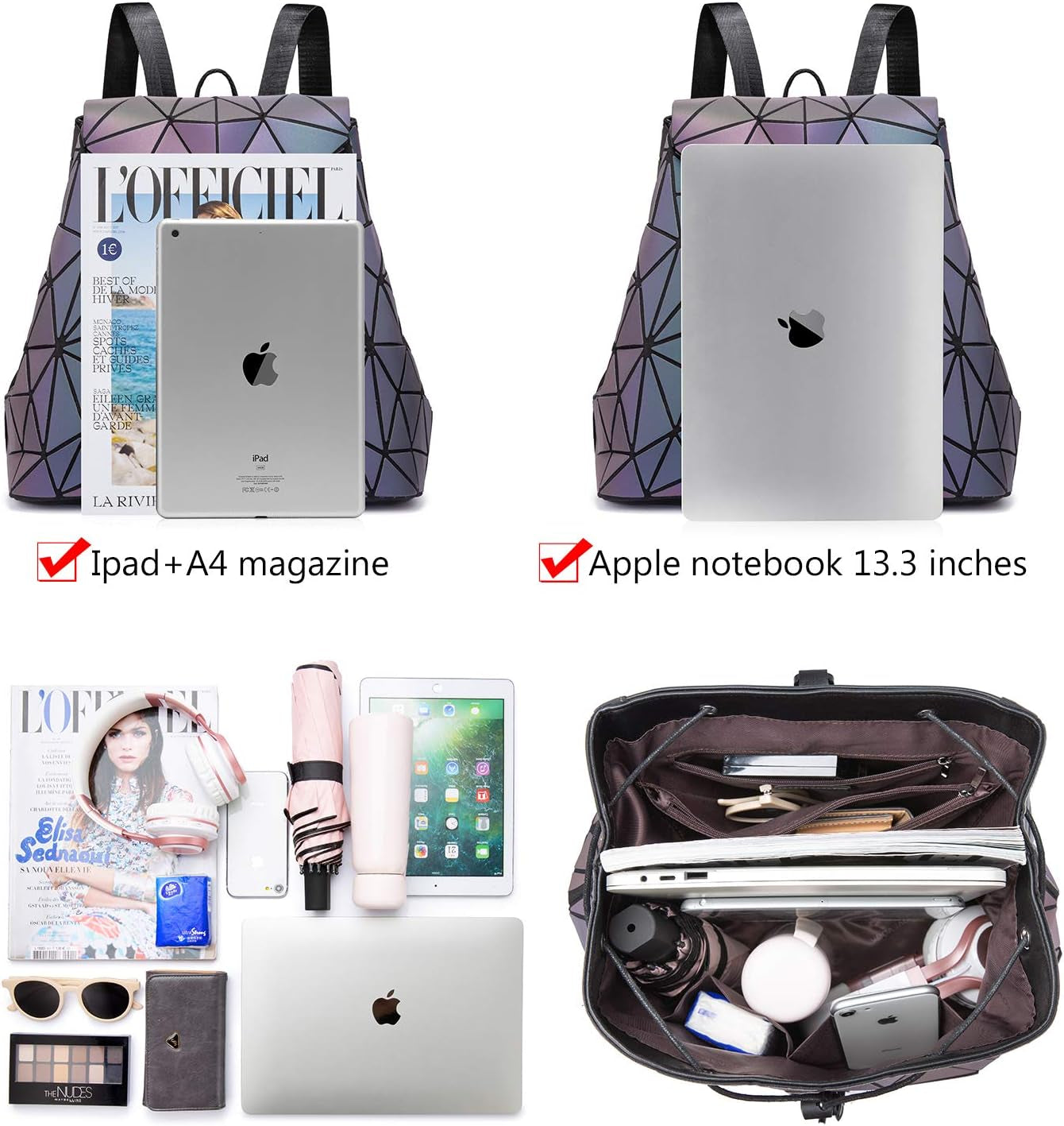 Geometric Luminous Purses and Handbags for Women Holographic Reflective Crossbody Bag Wallet