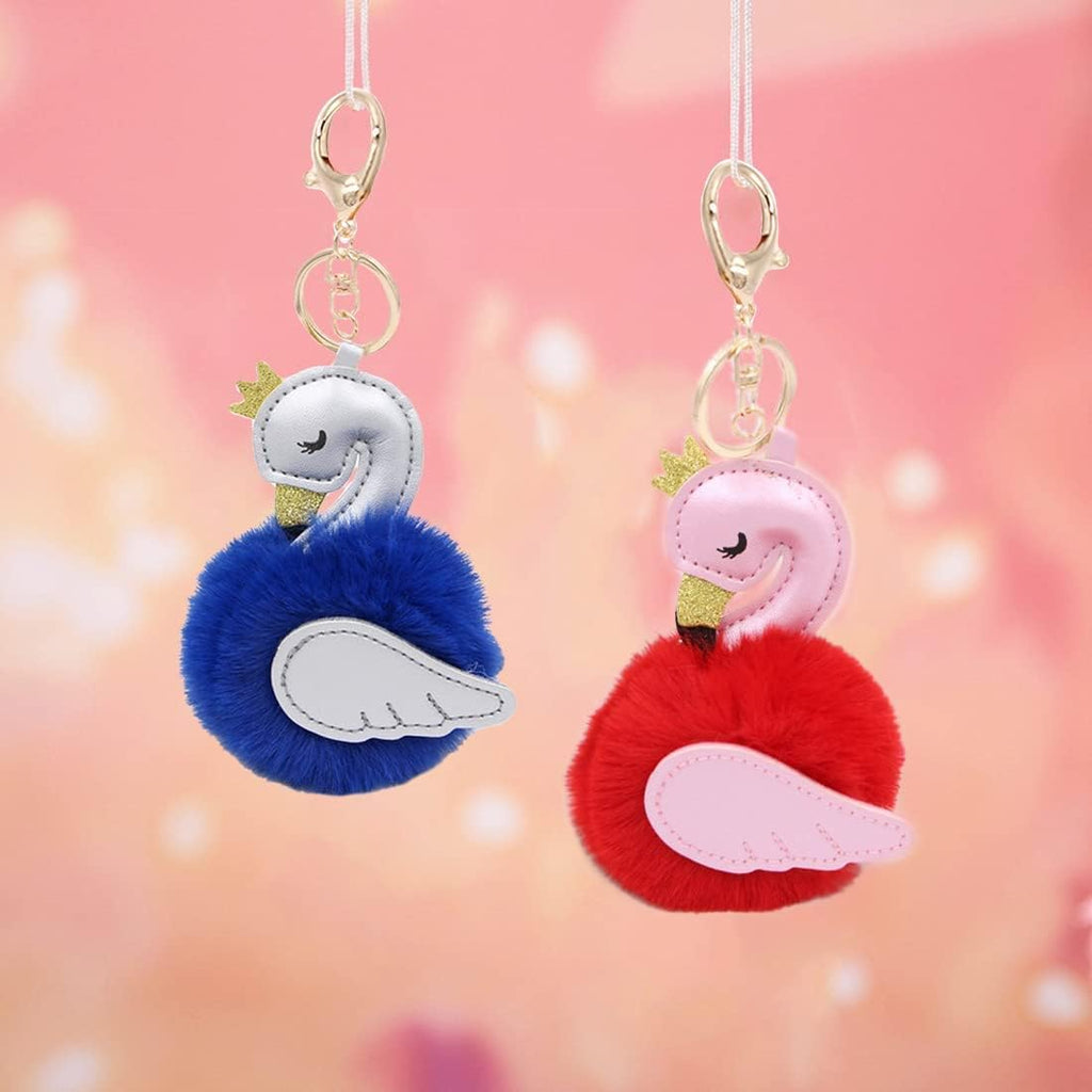 Christmas Gift 2 Pcs Pompom Doll Pendant Wallet Ornaments Leather Swan Keychain Fluffy Accessories Car Bag Ornaments