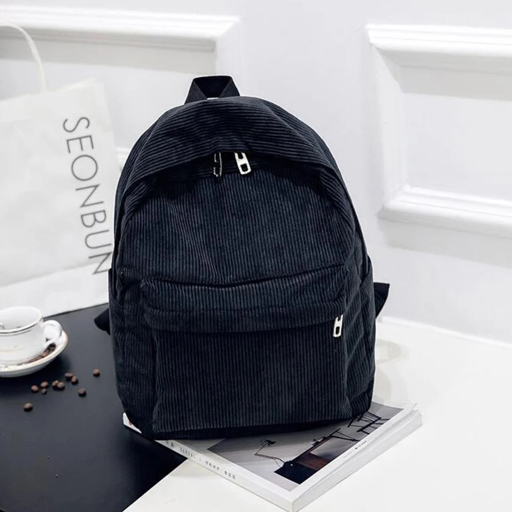 Pure Color Corduroy Backpack Fashion Women School Backpack Women Backpack Teenger Girl School Bags Female Bagpack