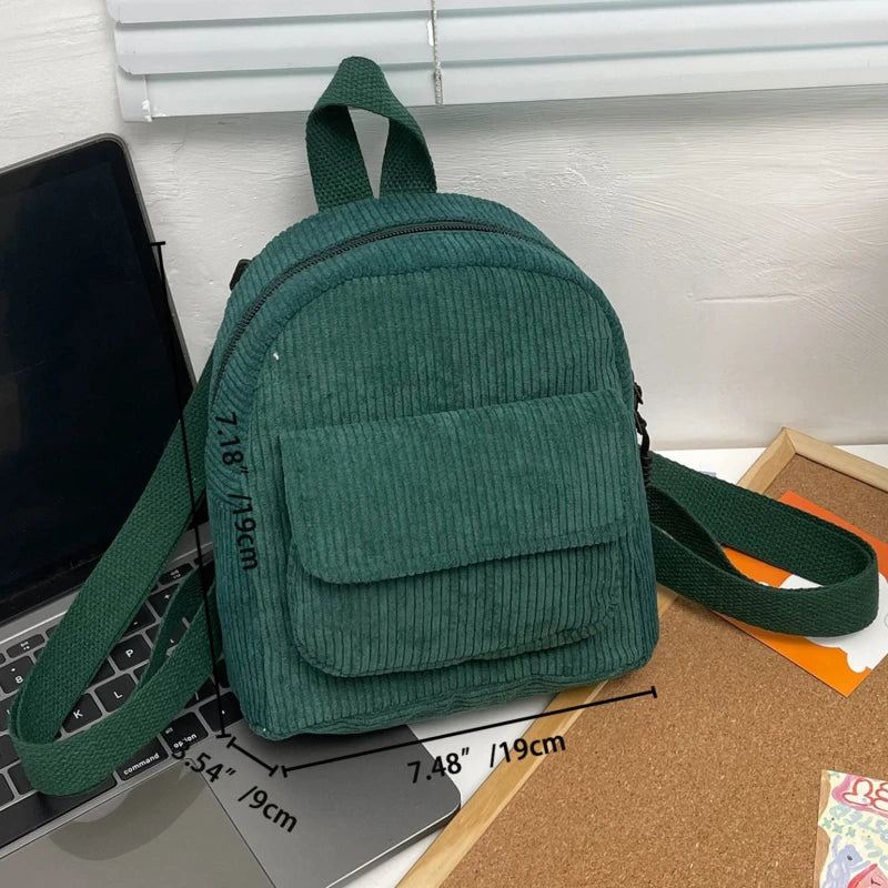 Solid Color Corduroy Mini Backpack Lightweight Small Backpacks Travel Rucksack School Baskpack Casual Girl Backpack