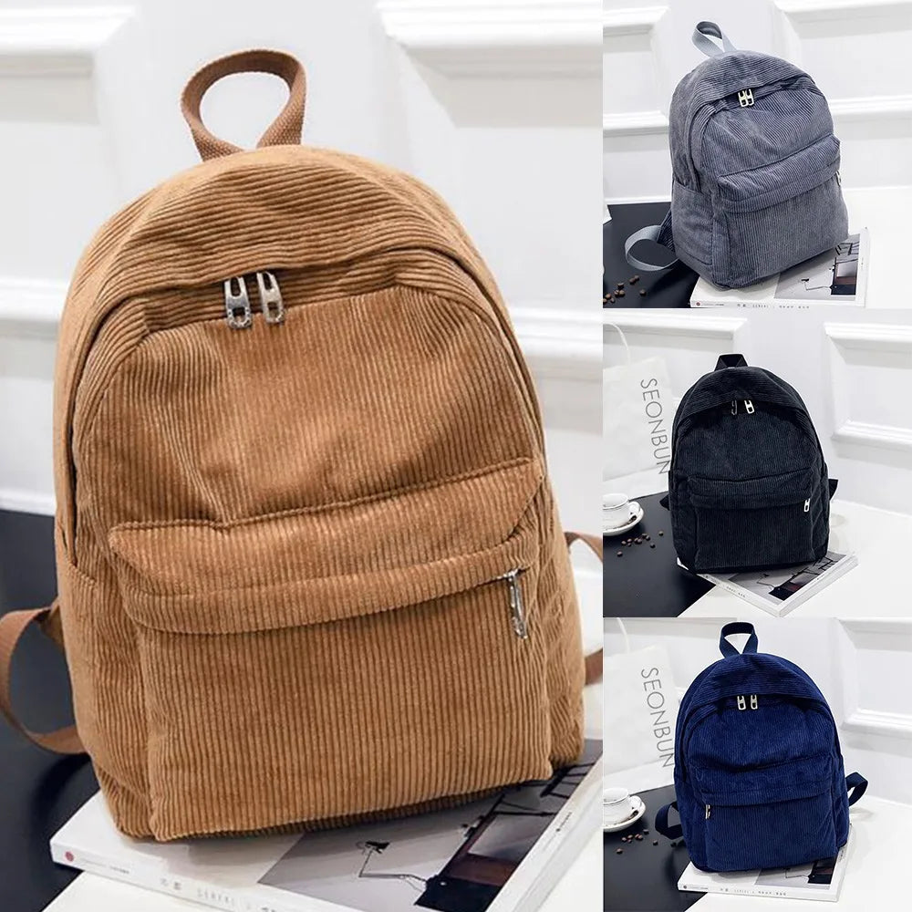 Pure Color Corduroy Backpack Fashion Women School Backpack Women Backpack Teenger Girl School Bags Female Bagpack